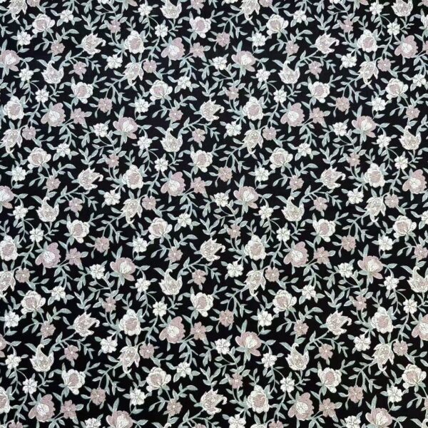 40s Cotton Poplin Reactive Print Fabric – Countryside Small Floral Pattern for Shirts & DIY Sewing