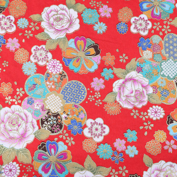 100% Cotton Metallic Floral Fabric — Ethnic Peony Print for Home & Fashion