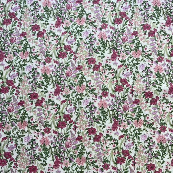 40s Reactive Printed Cotton Fabric — Floral Poplin for Dresses & DIY Crafts