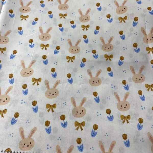 Cartoon Bunny Cotton Poplin Fabric — Soft Printed Fabric for Kidswear, Dresses & Anti-Mosquito Pants
