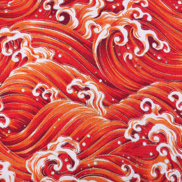 Gold-Stamped Japanese Seigaiha Wave Cotton Linen-Texture Fabric – Woven Cotton for Kimono, Crafts & Apparel