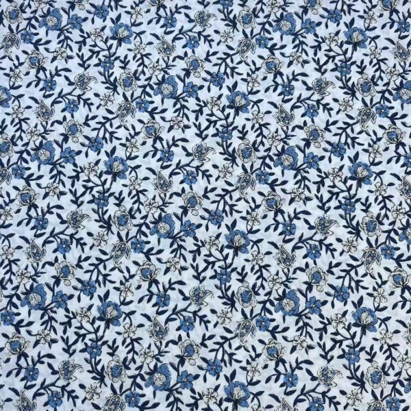 40s Cotton Poplin Reactive Print Fabric – Countryside Small Floral Pattern for Shirts & DIY Sewing