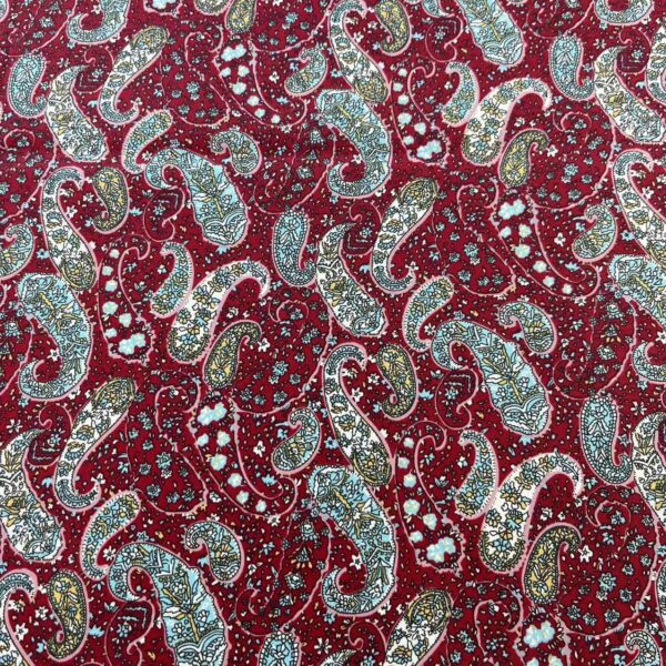 40s Cotton Poplin Printed Fabric – Vintage Paisley for Shirts & DIY Crafts