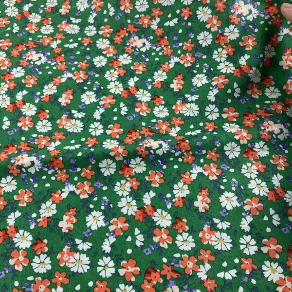 100% Cotton Poplin Green Small Floral Fabric — Lightweight Apparel Use