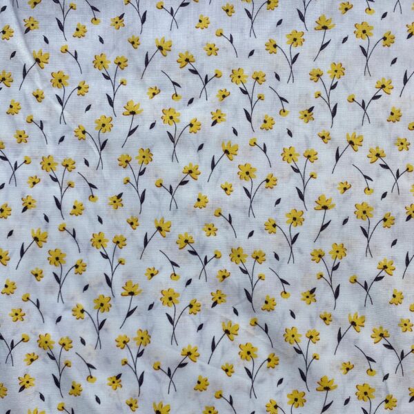 SKU-02-黄色 100% Cotton 40s Reactive Printed Small Floral Fabric — Soft & Breathable