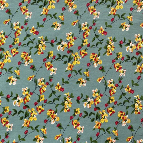 SKU-03-湖蓝底 100% Cotton Reactive Printed Pastoral Floral Fabric — Soft, Breathable & Summer-Friendly