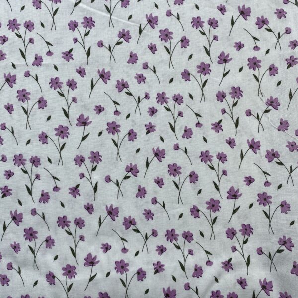 SKU-03-紫色 100% Cotton 40s Reactive Printed Small Floral Fabric — Soft & Breathable