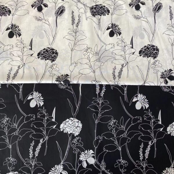 Black and White Floral Cotton Poplin Fabric for Dresses and Kidswear