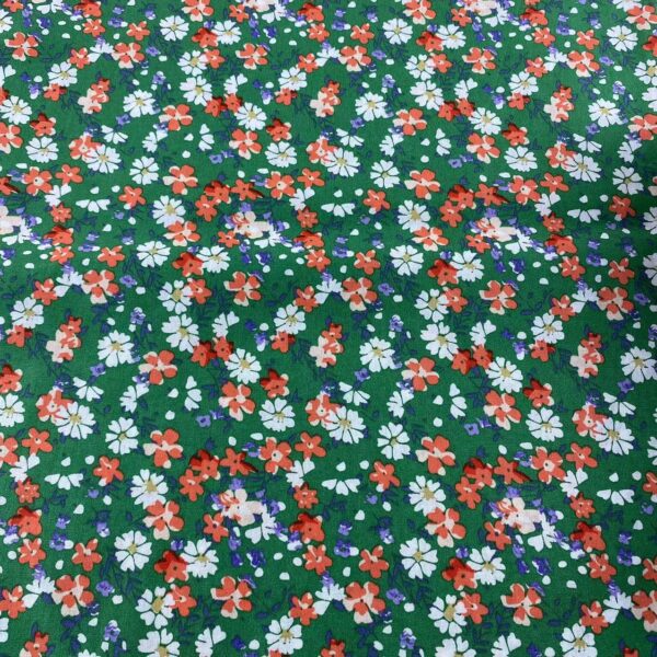 100% Cotton Poplin Green Small Floral Fabric — Lightweight Apparel Use