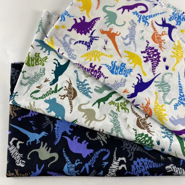 100% Cotton Poplin Dinosaur Print Fabric — Soft, Breathable & Kids-Friendly