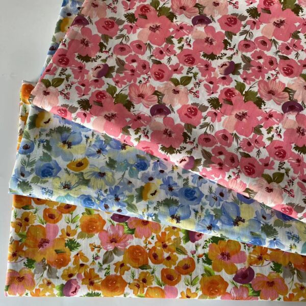 Small Floral Cotton Poplin Fabric – 100% Cotton Reactive Print for Dresses, Kidswear & Summer Pants