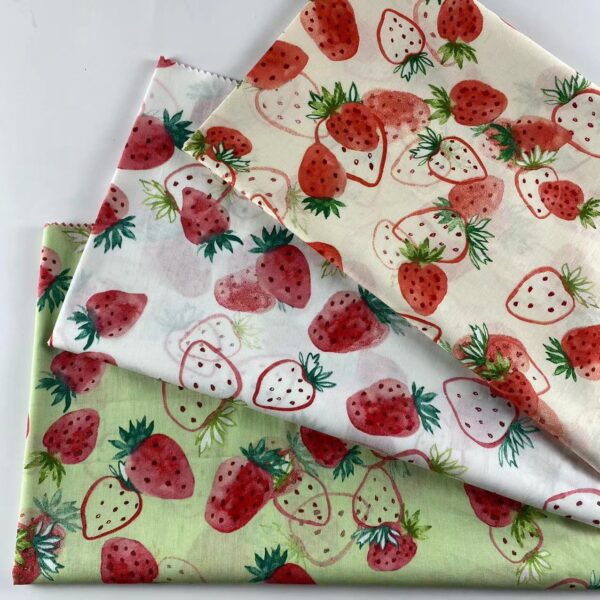 Cotton Strawberry Print Fabric for Dresses – 100% Cotton Poplin with Reactive Printing