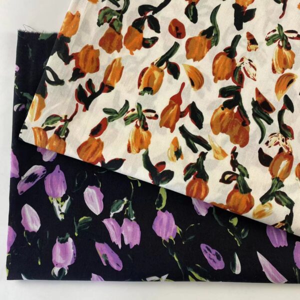 Tulip Floral 100% Cotton Poplin Fabric – Reactive Printed Plain Weave for Dresses & Apparel