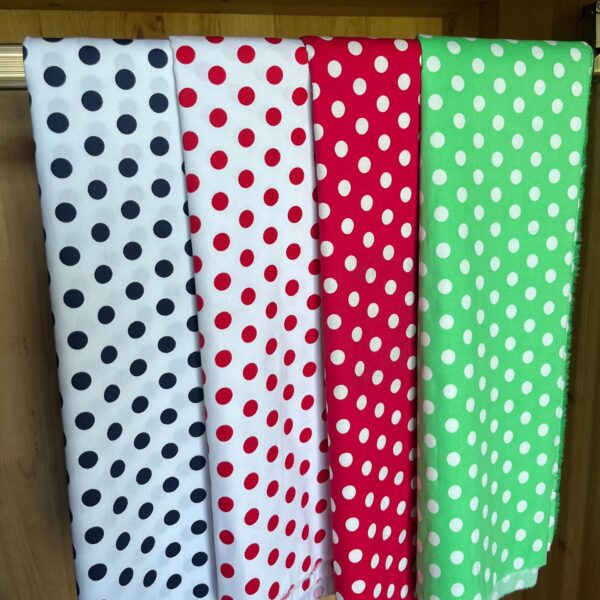 Stretch Cotton Poplin Fabric with 1.5cm Polka Dots — Reactive Printed Cloth for Shirts & DIY Crafts