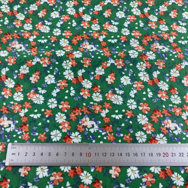100% Cotton Poplin Green Small Floral Fabric — Lightweight Apparel Use