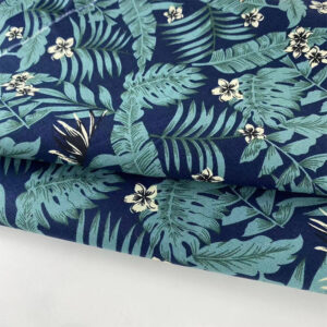 Tropical Plant Print Cotton Poplin Fabric – Reactive Dyed for Dresses, Hats & DIY Crafts