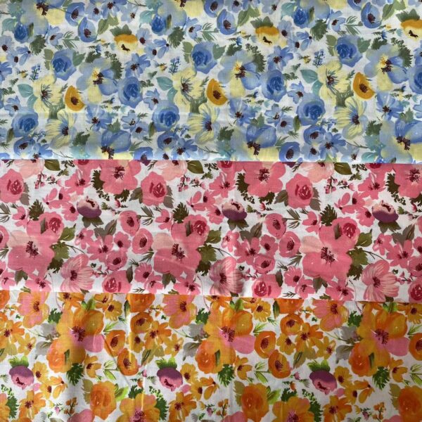Small Floral Cotton Poplin Fabric – 100% Cotton Reactive Print for Dresses, Kidswear & Summer Pants