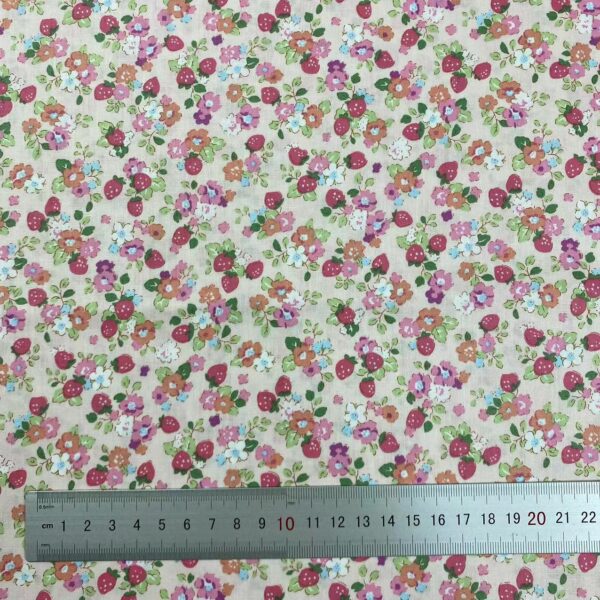Reactive Printed Strawberry Floral Cotton Poplin Fabric – For Dresses, Kidswear & Homewear
