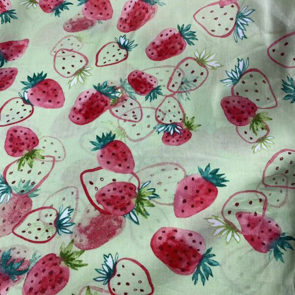 Cotton Strawberry Print Fabric for Dresses – 100% Cotton Poplin with Reactive Printing