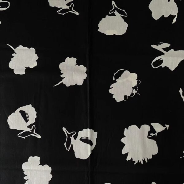 Vintage Hong Kong Style Black & White Botanical Cotton Poplin Fabric – 100% Cotton