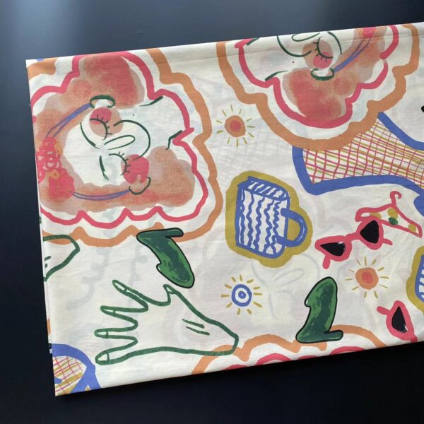 Korean INS Style Cartoon Cotton Poplin Fabric – 100% Cotton Reactive Print for Kidswear & Dresses