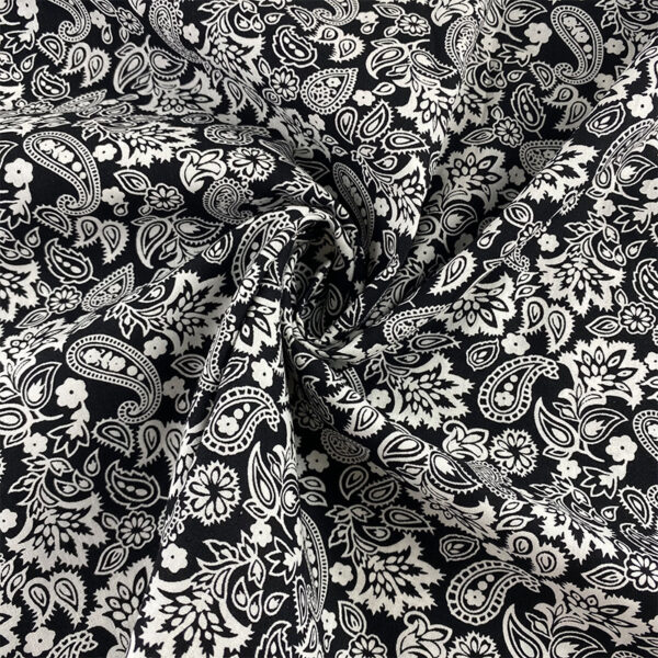 100% Cotton Paisley Printed Poplin Fabric — Soft Lightweight Material for Dress, Bandana & Mask