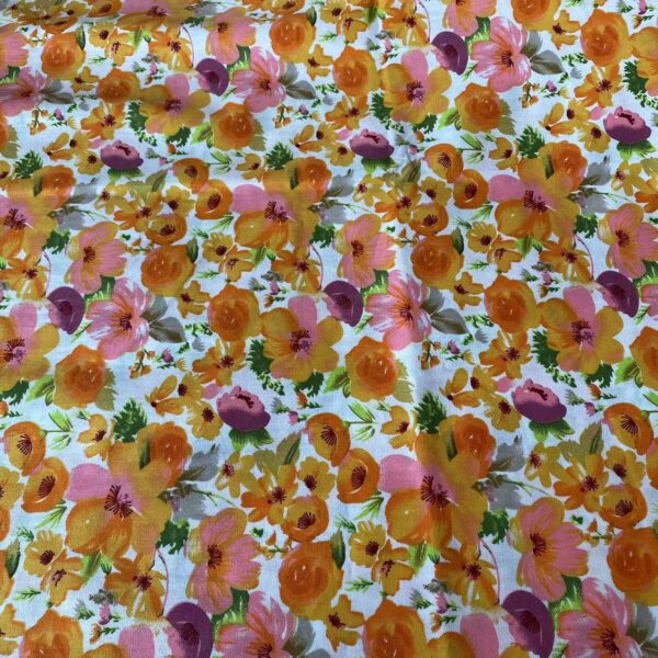 Small Floral Cotton Poplin Fabric – 100% Cotton Reactive Print for Dresses, Kidswear & Summer Pants