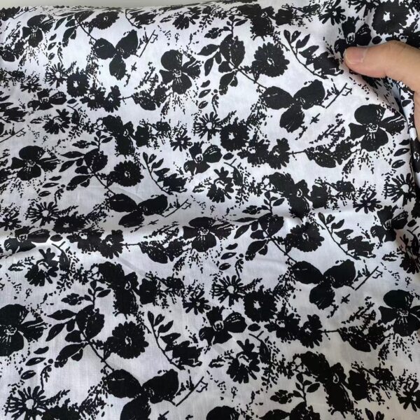 Black and White Floral Cotton Poplin Fabric – 100% Cotton Reactive Print