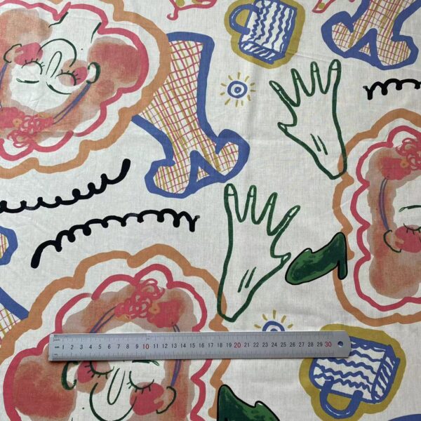 Korean INS Style Cartoon Cotton Poplin Fabric – 100% Cotton Reactive Print for Kidswear & Dresses