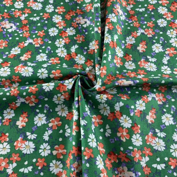100% Cotton Poplin Green Small Floral Fabric — Lightweight Apparel Use
