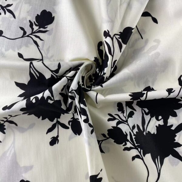 100% Cotton Ink Painting Botanical Printed Fabric — Lightweight Poplin for Apparel