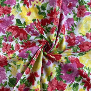 Large Floral Print Cotton Poplin Fabric – Reactive Dyed 100% Cotton for Dresses & Kidswear