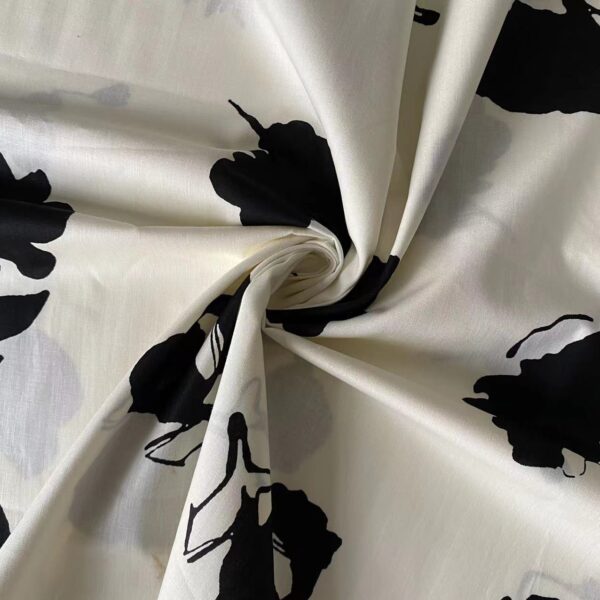 Vintage Hong Kong Style Black & White Botanical Cotton Poplin Fabric – 100% Cotton