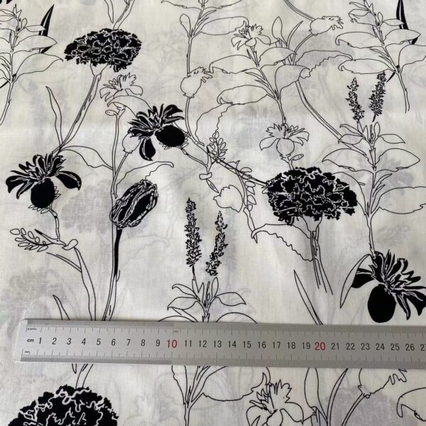 Black and White Floral Cotton Poplin Fabric for Dresses and Kidswear