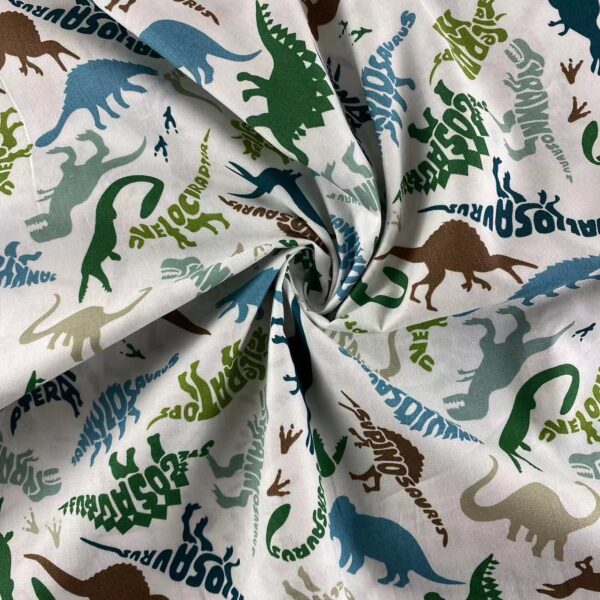 100% Cotton Poplin Dinosaur Print Fabric — Soft, Breathable & Kids-Friendly