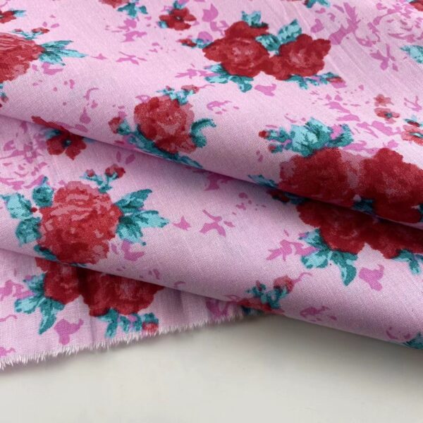 Country Style Small Floral Cotton Fabric – Reactive Printed Plain Weave for DIY & Apparel
