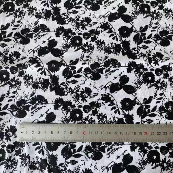 Black and White Floral Cotton Poplin Fabric – 100% Cotton Reactive Print