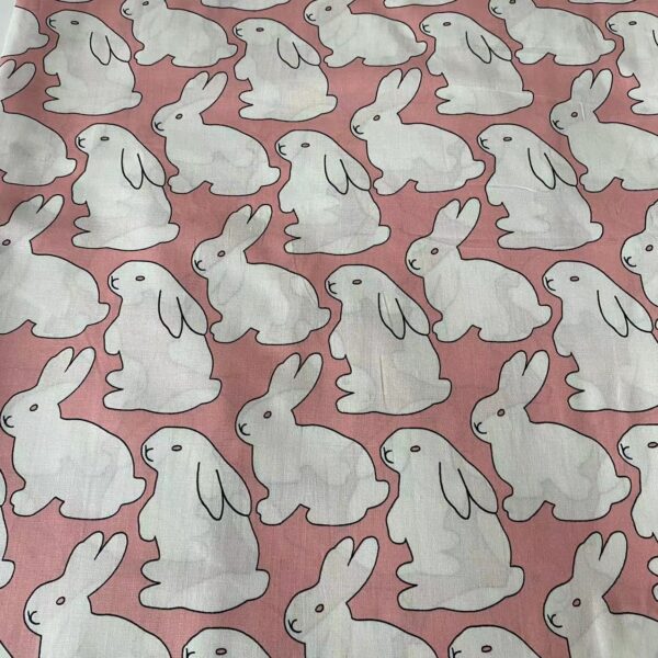 100% Cotton Reactive Cartoon Bunny Printed Fabric — Soft & Kid-Safe Poplin