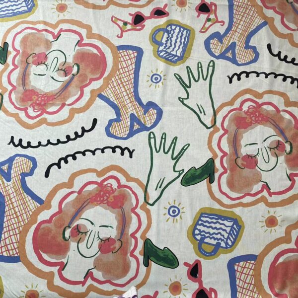 Korean INS Style Cartoon Cotton Poplin Fabric – 100% Cotton Reactive Print for Kidswear & Dresses