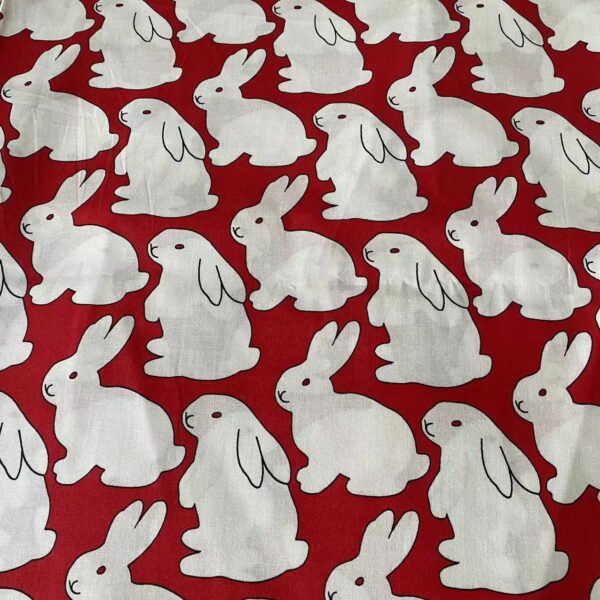 100% Cotton Reactive Cartoon Bunny Printed Fabric — Soft & Kid-Safe Poplin