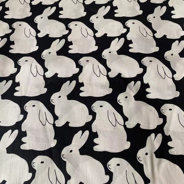 100% Cotton Reactive Cartoon Bunny Printed Fabric — Soft & Kid-Safe Poplin