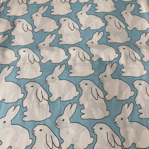 100% Cotton Reactive Cartoon Bunny Printed Fabric — Soft & Kid-Safe Poplin