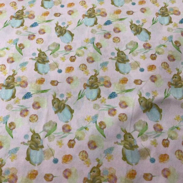 100% Cotton Digital Printed Cartoon Bunny Fabric — Soft, Breathable & Skin-Safe