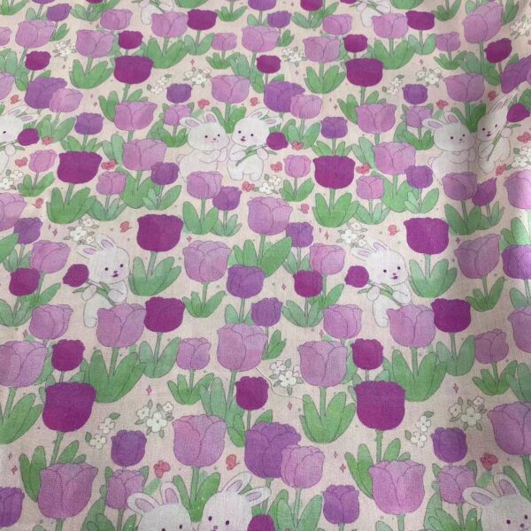 SKU-01-1 100% Cotton Digital Printed Rose & Bunny Fabric — Soft, Breathable & Child-Safe