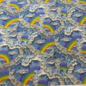 100% Cotton Digital Printed 3D Cloud & Rainbow Fabric — Vibrant 3D Oil Painting Style for Kids & Women Apparel