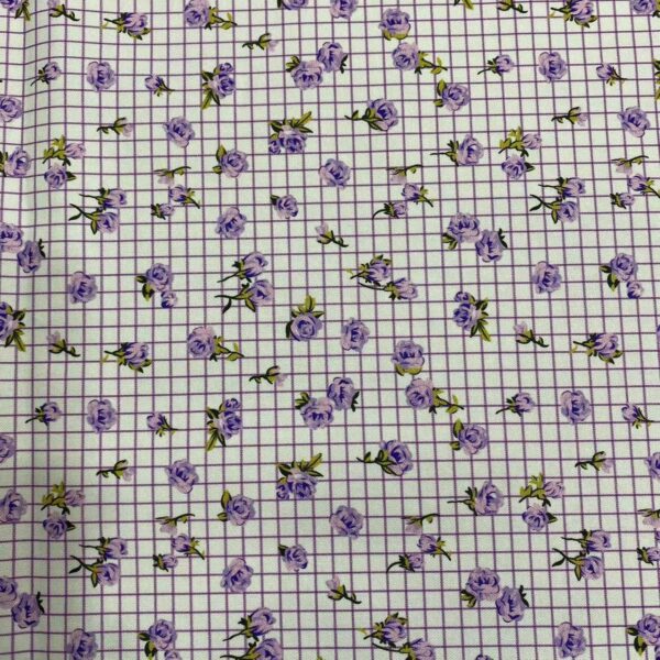 100% Cotton Digital Printed Gingham Floral Fabric — Light, Breathable & Colorfast