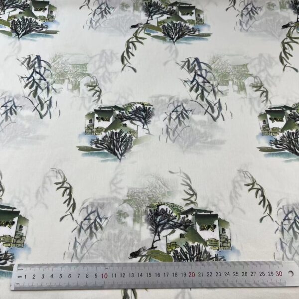 100% Cotton Digital Printed Fabric — Jiangnan Ink-Style Chinese Pattern