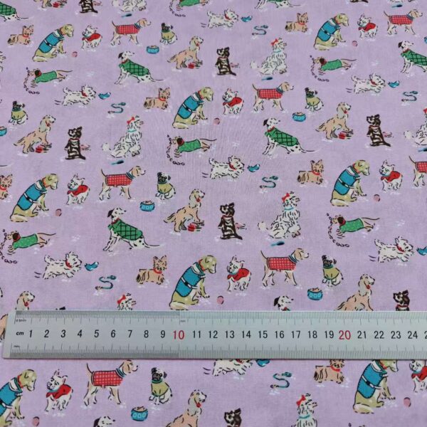 100% Cotton Digital Printed Cartoon Dog Fabric — Soft & Cozy for Kids & Family