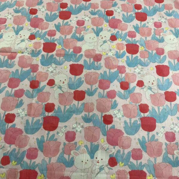 SKU-03-3 100% Cotton Digital Printed Rose & Bunny Fabric — Soft, Breathable & Child-Safe