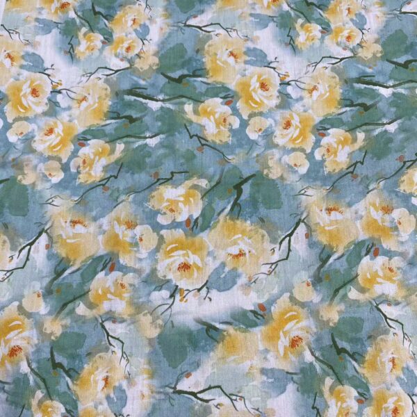 100% Cotton Digital Printed Oil-Painting Misty Floral Fabric — Artistic & Breathable